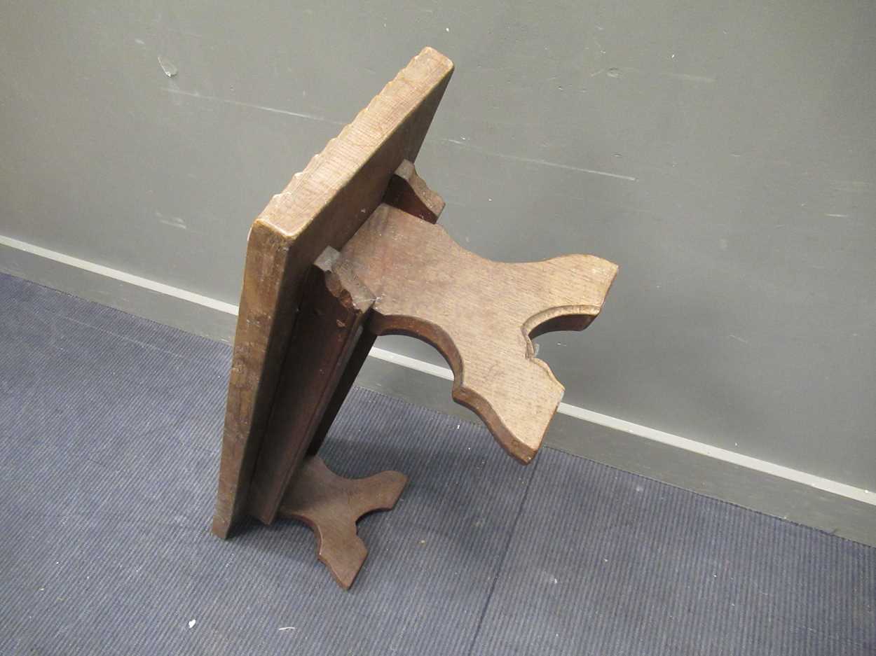 A Jack Grimble Cromer oak stool, the rectangular stool with chip carved ends on shaped supports, one - Image 3 of 4