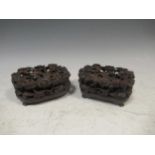 A pair of Chinese carved wood stand with naturalist floral decoration 4.5 x 7.5 x 10cm (2)General