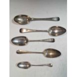 3 early silver tablespoons, an early silver dessert spoon and a Scottish silver tablespoon, 8.3ozt