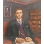 D. WestPortrait of a gentlemen, half length in a libraryOil on board signed lower left73 x 62cm