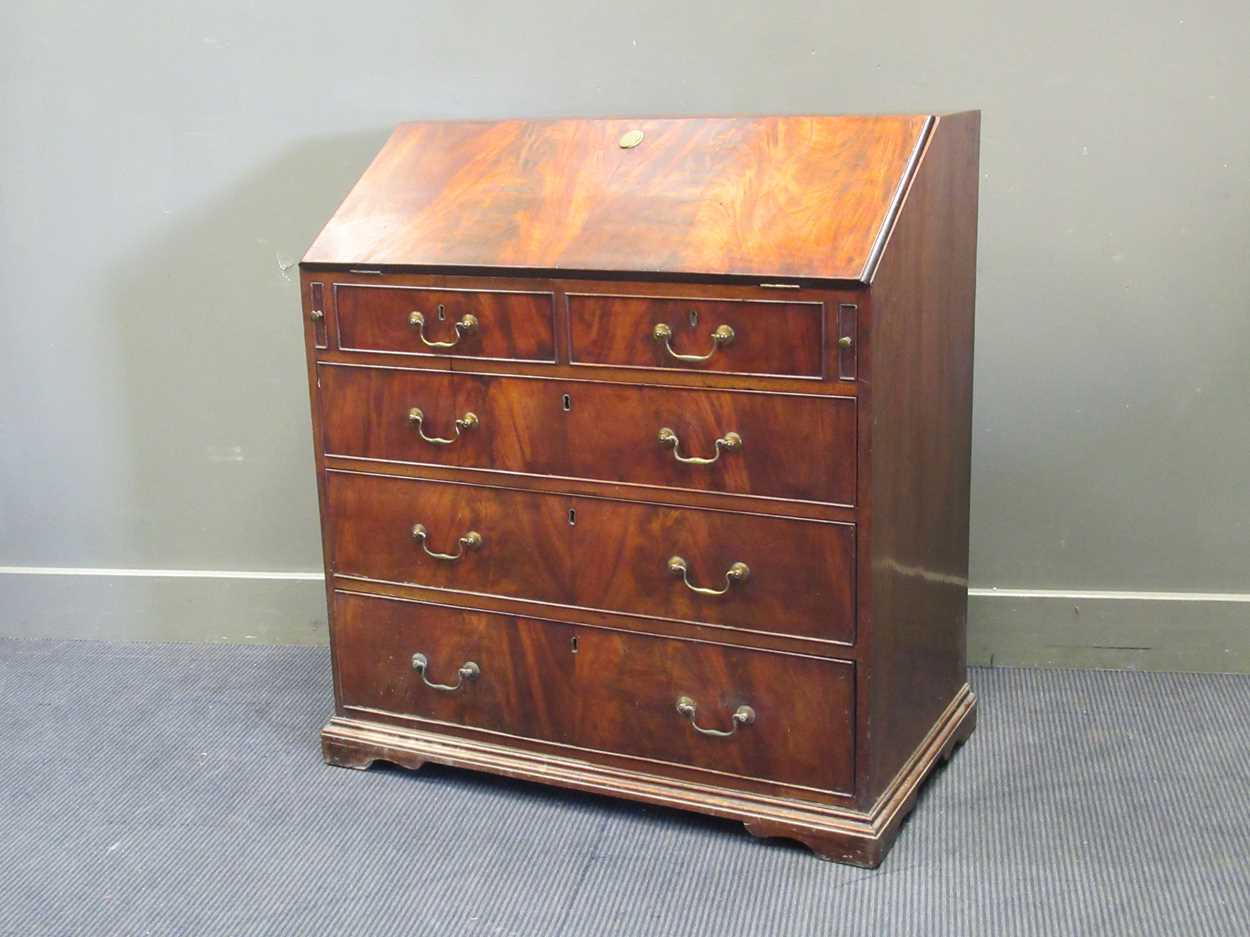 A George III mahogany bureau - (legs have been reduced), 102 x 92 x 54cmProperty from Blomvyle Hall