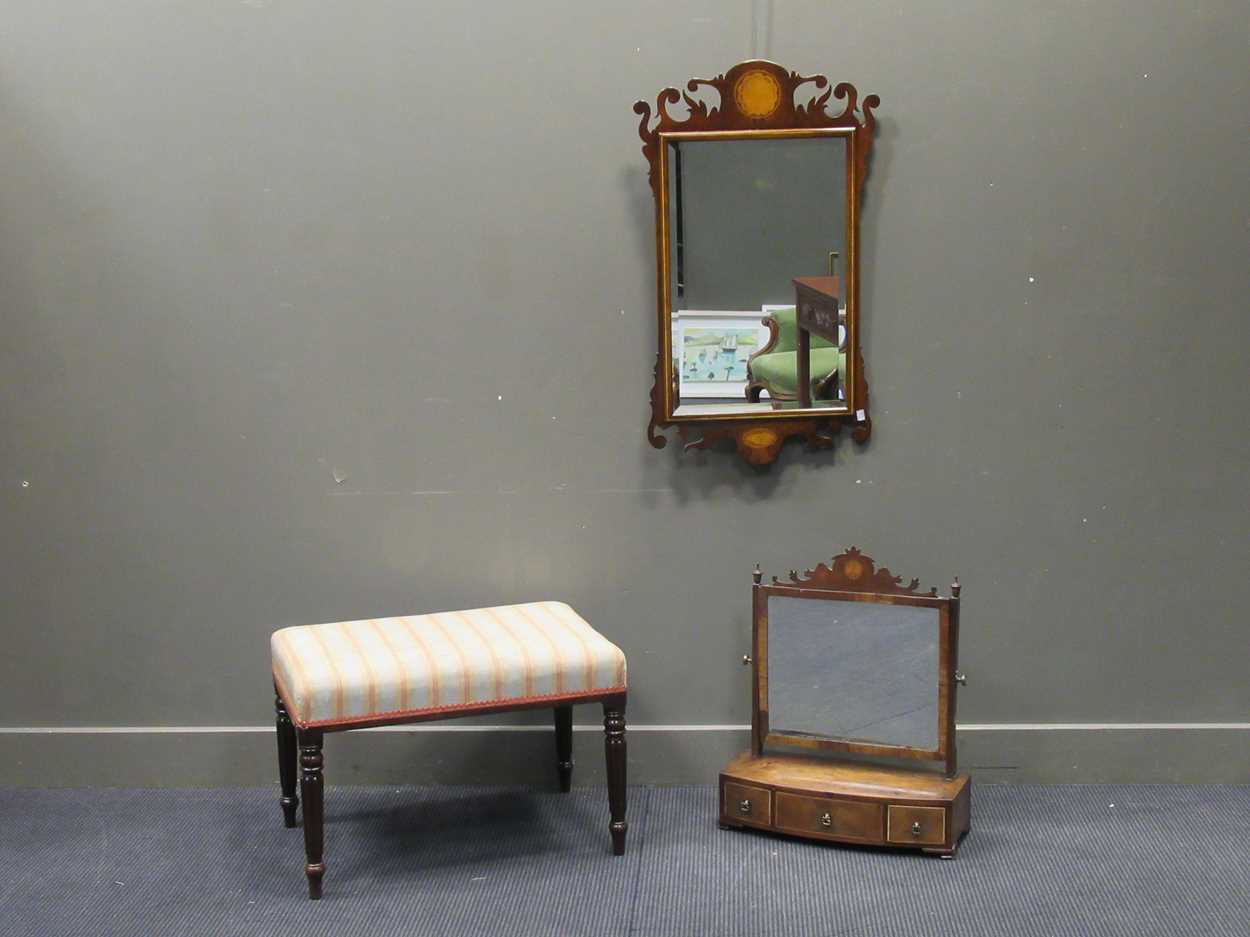 A nineteenth century bowfronted dressing table mirror, together with a Georgian style fret mirror