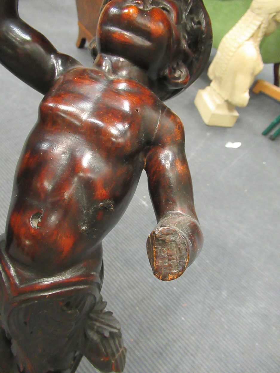 A 19th century carved figural pedestal, the scallop shaped top over a figural pedestal of a boy - Image 3 of 9