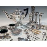 A collection of silver items including flatware, cruets, pin trays vases etc, 15.8ozt weighable