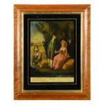 The Four Seasons, a group of four reverse mezzotint prints on glass, 19th century, each with a