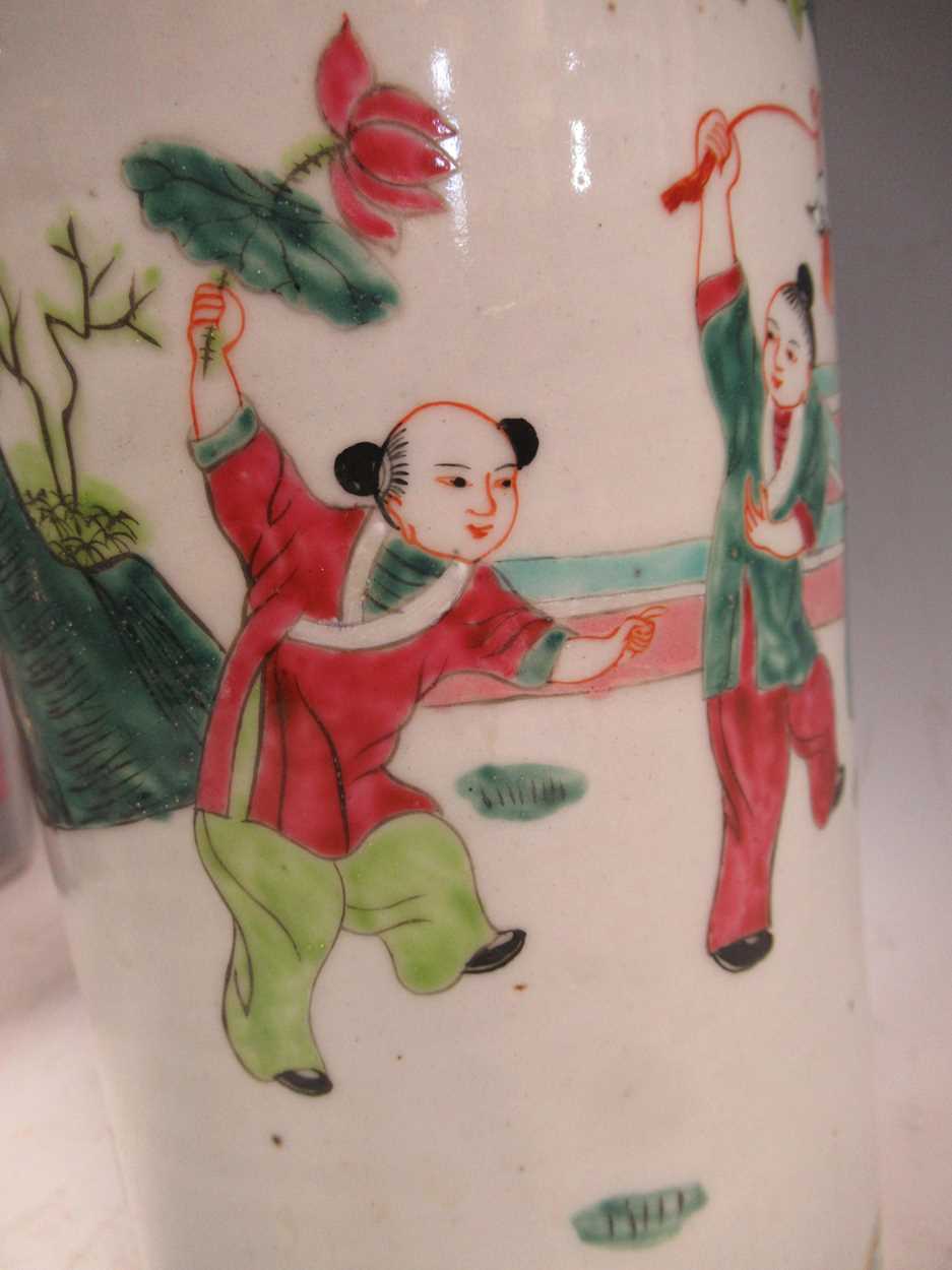 A Chinese vase, early 20th century, decorated with a festival scene, 28cm; together with a - Image 6 of 7