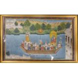 4 Indian miniature paintings from Udaipur on silk depicting Royal pursuits, in identical painted