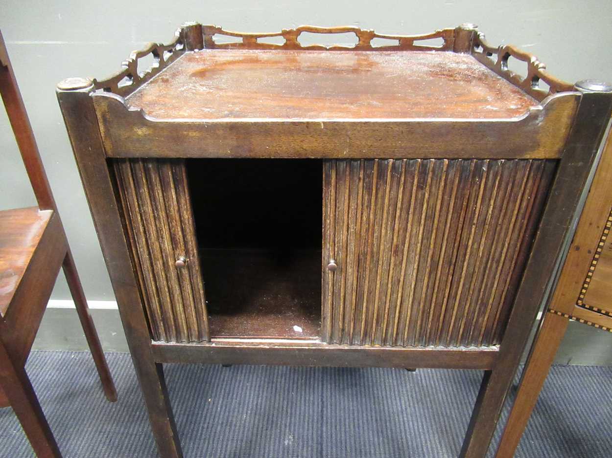 A 19th century tambour fronted night cupboard 75 x 47 x 42cm together with a mahogany pot cupboard - Image 5 of 8