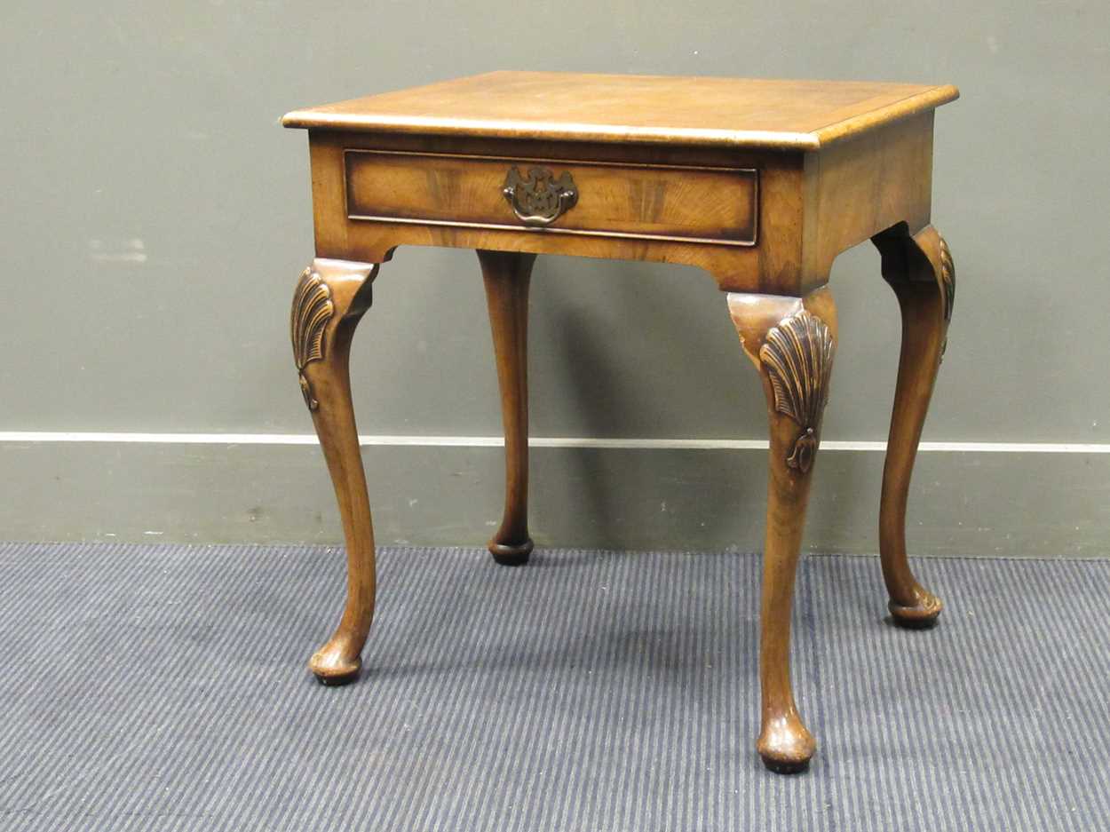 A walnut single drawer lowboy table, 61.5 x 56 x 46cm20th century, probably walnut revival circa