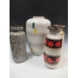 A collection of three scheurich keramik chimney vases together with a Kilmash vase, tallest 50cm (4)
