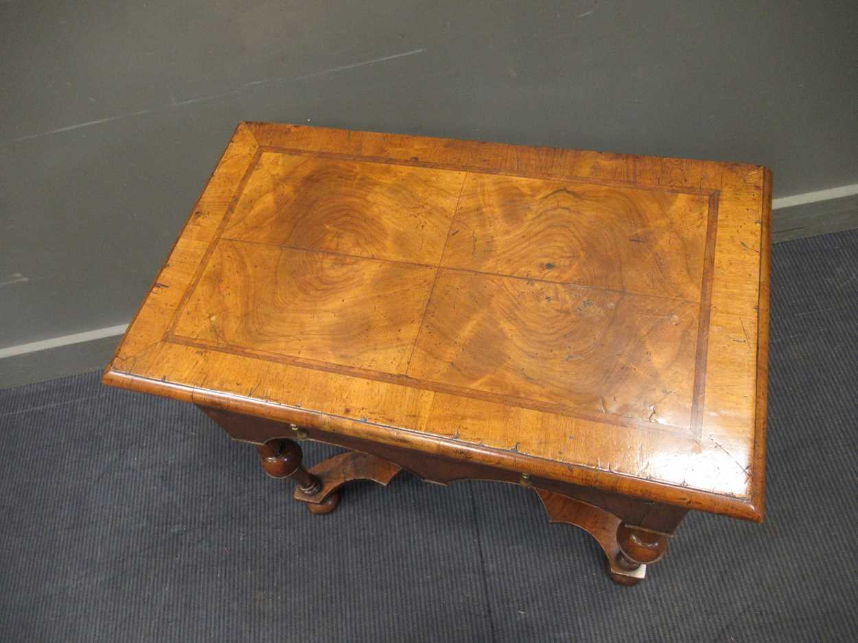 A William & Mary style walnut low boy with single drawer on turned legs and flat X-shape - Image 8 of 8