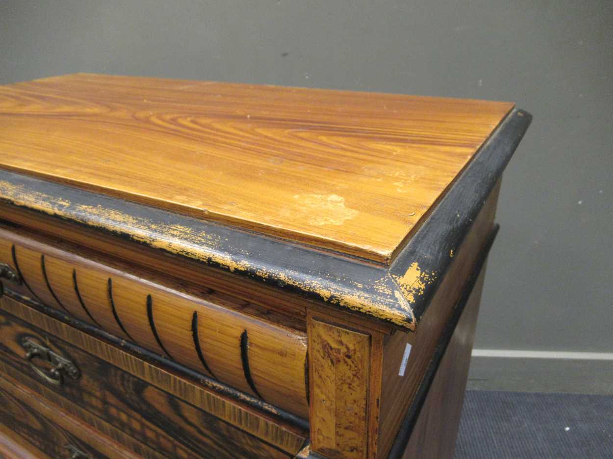 A faux painted wood grain chest of drawers, comprising of four long drawers flanked by split - Image 6 of 6
