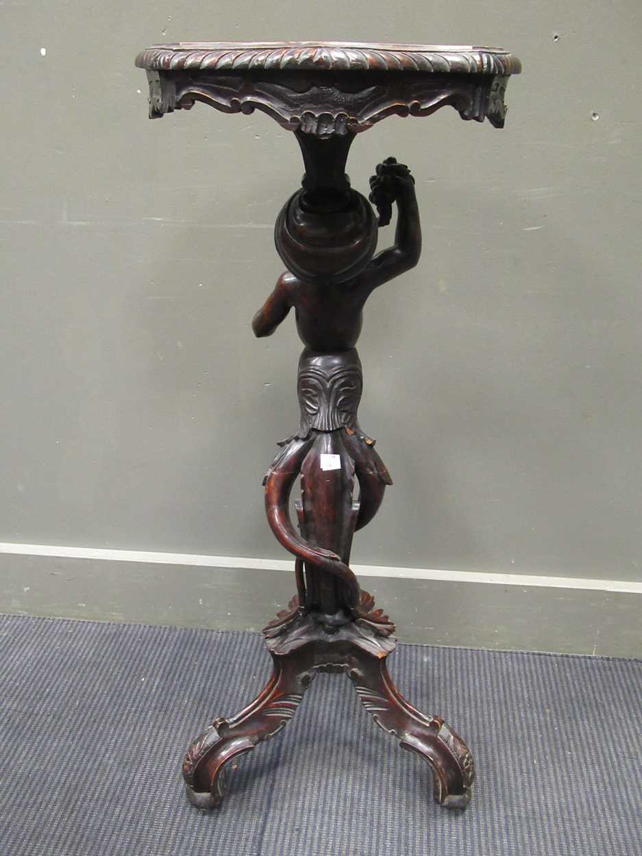 A 19th century carved figural pedestal, the scallop shaped top over a figural pedestal of a boy - Image 6 of 9