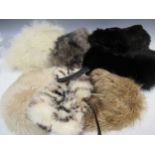 A collection of fur hats of varying types of fur