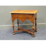 A William & Mary style walnut low boy with single drawer on turned legs and flat X-shape