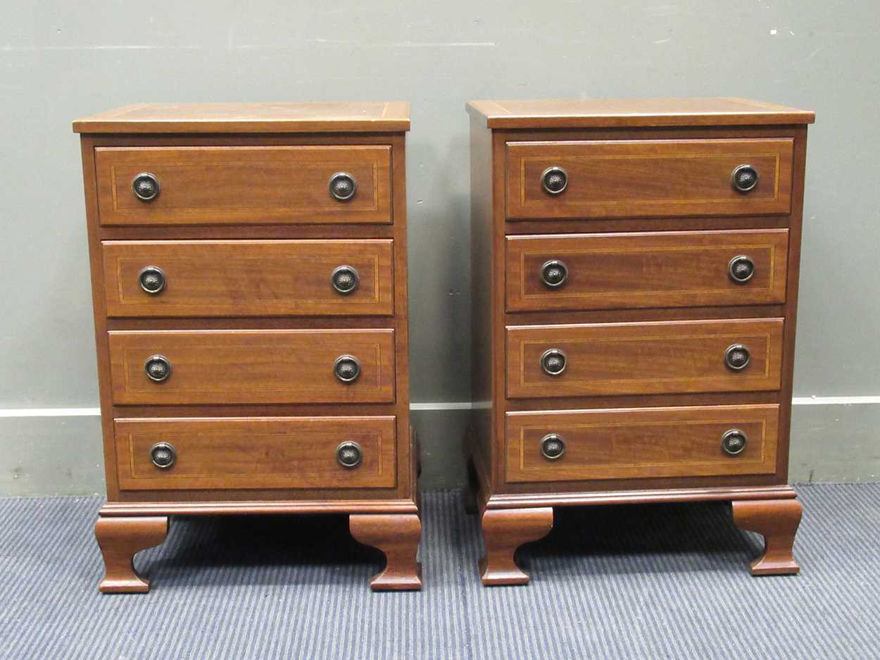 A pair of mahogany four drawer bedside chests, 83.5 x 42 x 33cm (2)