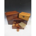 Four Victorian wooden boxes, including one labelled Lacy & Sons London; five other small