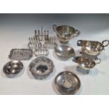 A collection of silverware including sauceboats, toastracks, bowl and dishes, 30ozt gross