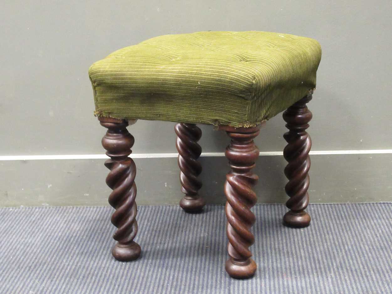 A mahogany barley twist leg stool, 49 x 42 x 47cm