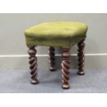 A mahogany barley twist leg stool, 49 x 42 x 47cm