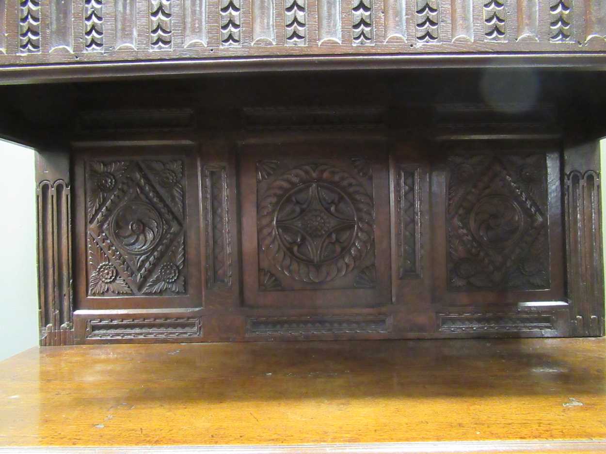 A carved oak court cupboard, 19th century, 189 x 140 x 56cmProperty from Blomvyle Hall - Image 5 of 6