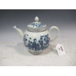 An 18th century Worcester teapot and cover, three figures on a veranda pattern,14cm high