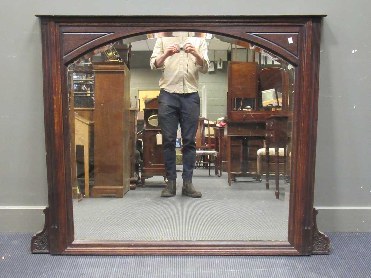 An oak frame overmantel mirror, early 20th century, 111 x 143cm