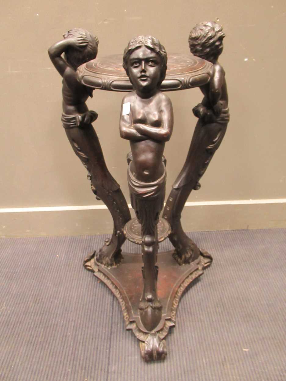 A late 19th/ early 20th century carved wood jardinere stand, the circular top with central rosette - Image 6 of 6