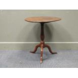 A Provincial late 18th/ early 19th century fruitwood circular tripod table, the circular tilt-top on