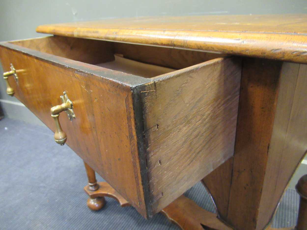 A William & Mary style walnut low boy with single drawer on turned legs and flat X-shape - Image 7 of 8