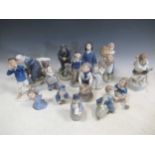 A collection of fifteen Royal Copenhagen figurines, to include 'The goose thief', 'Boy on a