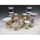 A large pair of French Paris porcelain vases, 33cm high, together with various other Paris porcelain