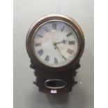 A 19th century mahogany cased fusee wall clock, 56cm high, 30cm diameter dial