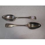 A pair of early 19th century silver 'Fiddle' pattern table spoons, mark of Joseph Ash I, 4.6ozt