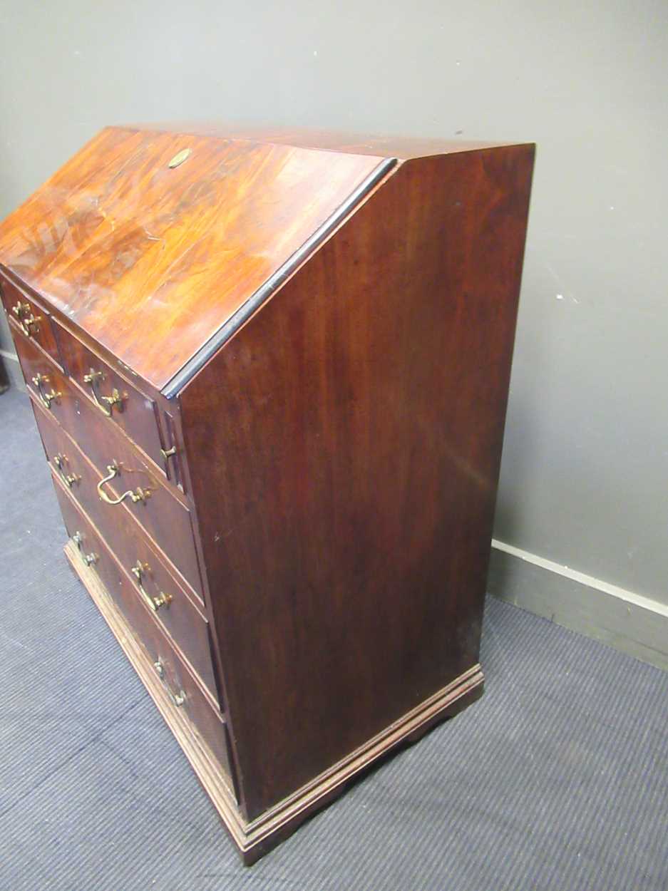 A George III mahogany bureau - (legs have been reduced), 102 x 92 x 54cmProperty from Blomvyle Hall - Image 7 of 8