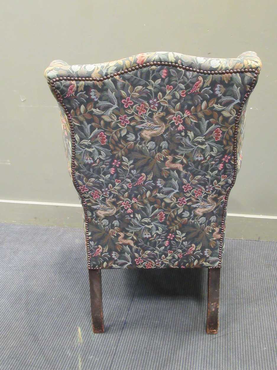 A wingback armchair upholstered in William Morris style fabric on cabriole front legs - Image 2 of 4