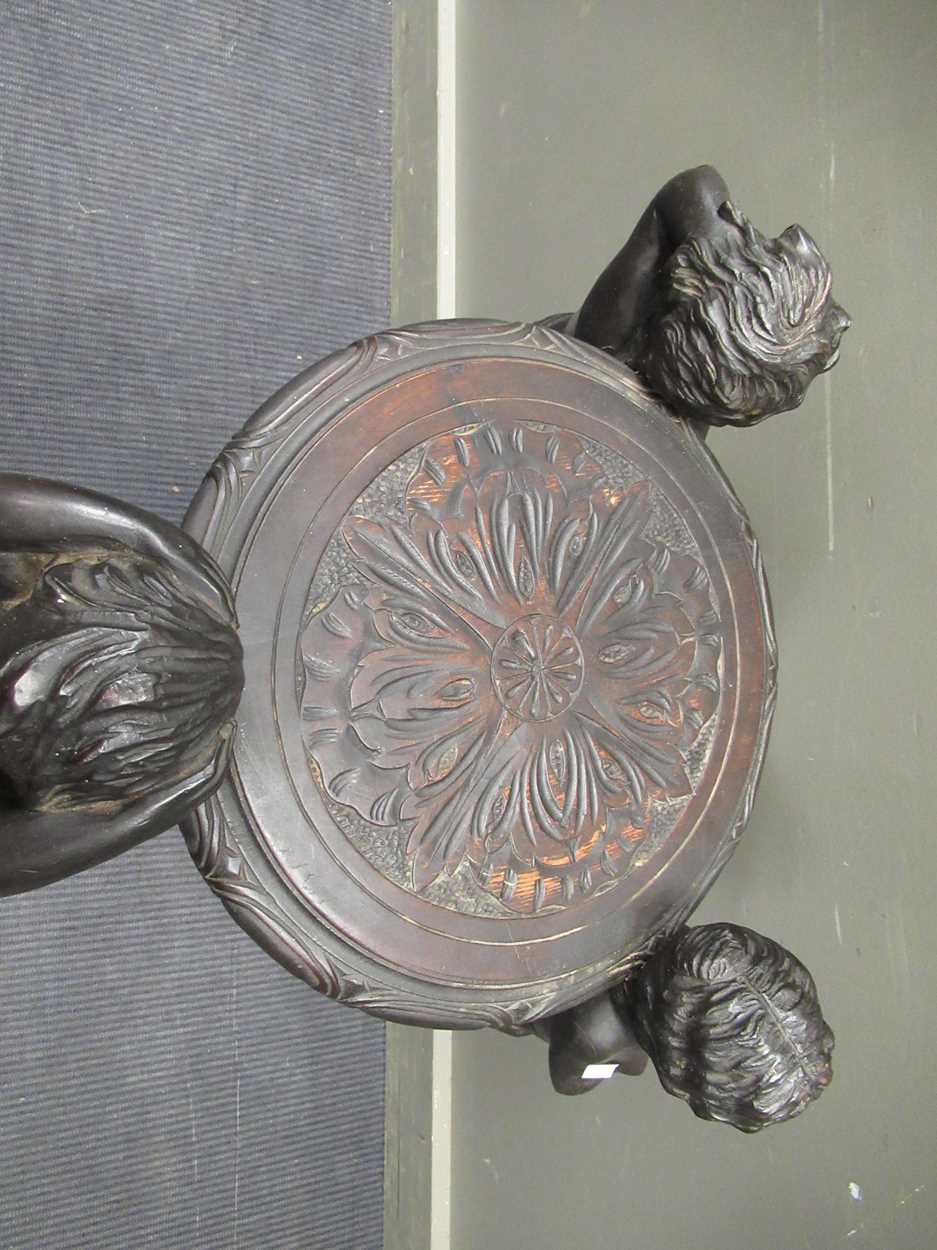 A late 19th/ early 20th century carved wood jardinere stand, the circular top with central rosette - Image 3 of 6