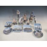 Seven Royal Copenhagen figurines including 'Faun with Goat Kid No 498' and 'Faun on a tree stump';