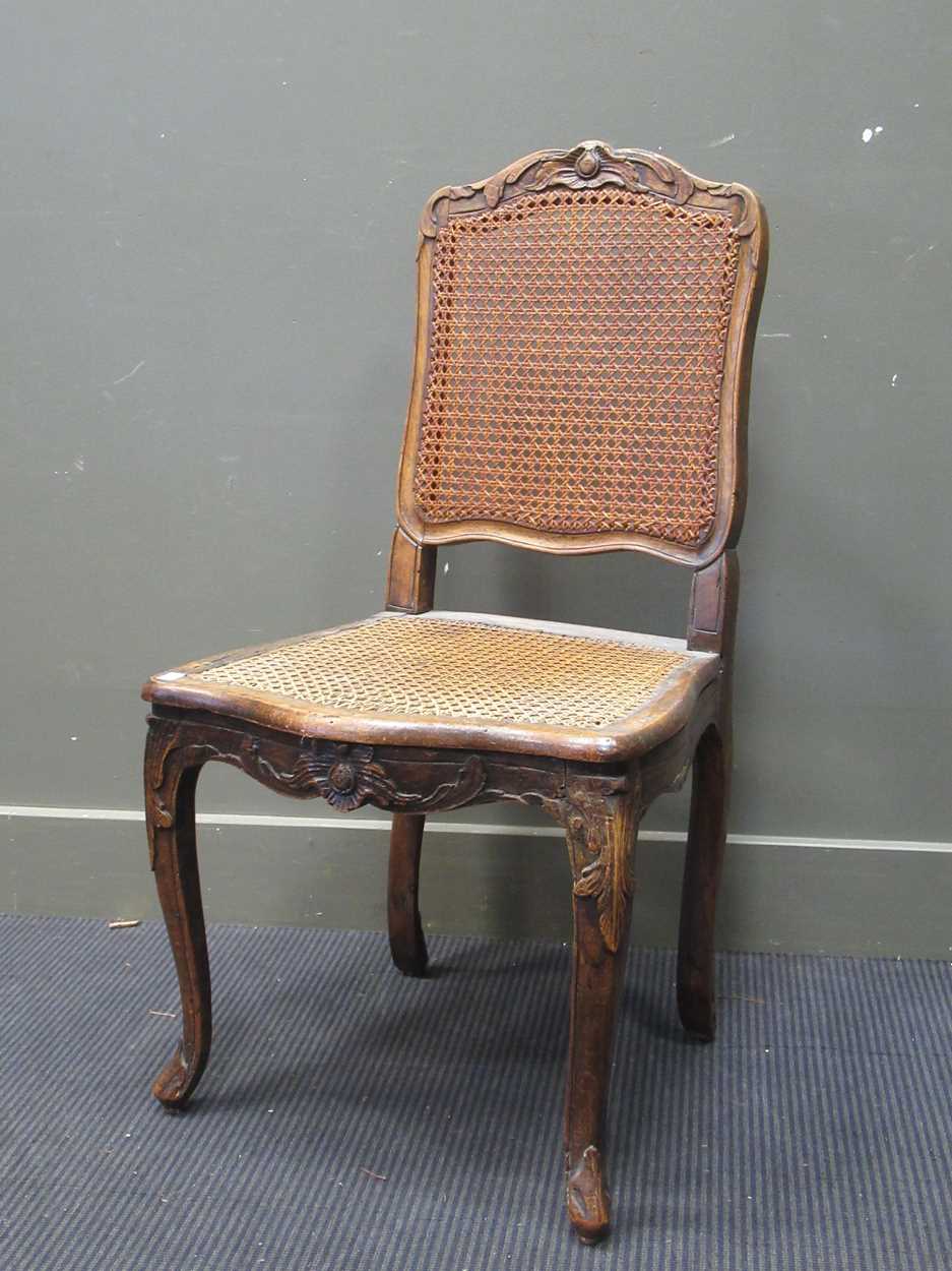 A match set of five French Louis XV style carved frame caned chairs - Image 3 of 6