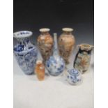 A pair of Satsuma vases together with an Arita vase, bowl and other items (qty)