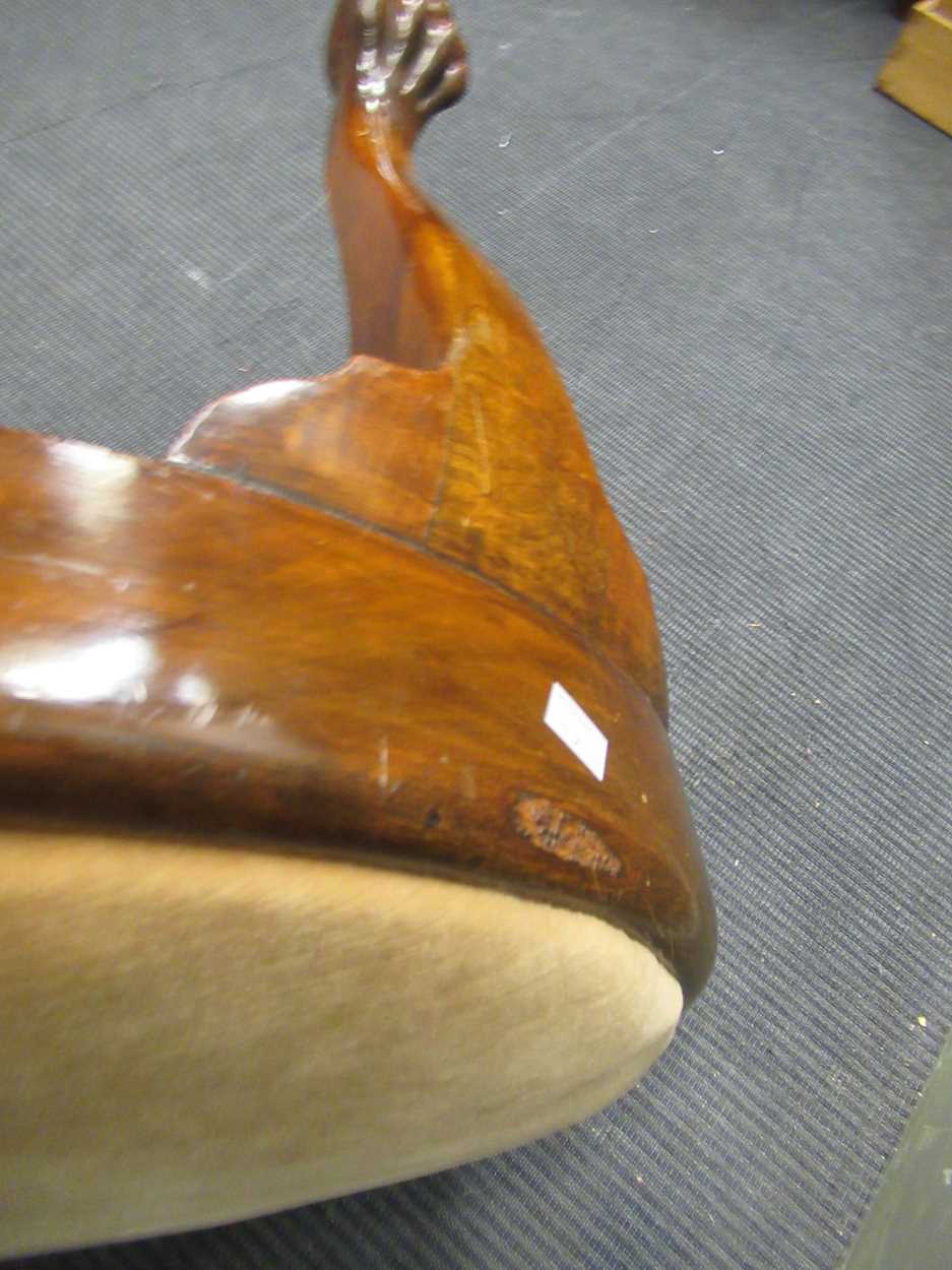 A George II style oval mahogany frame stool with drop in seat on ball and claw feet, 53 x 60 x 45cm - Image 4 of 5