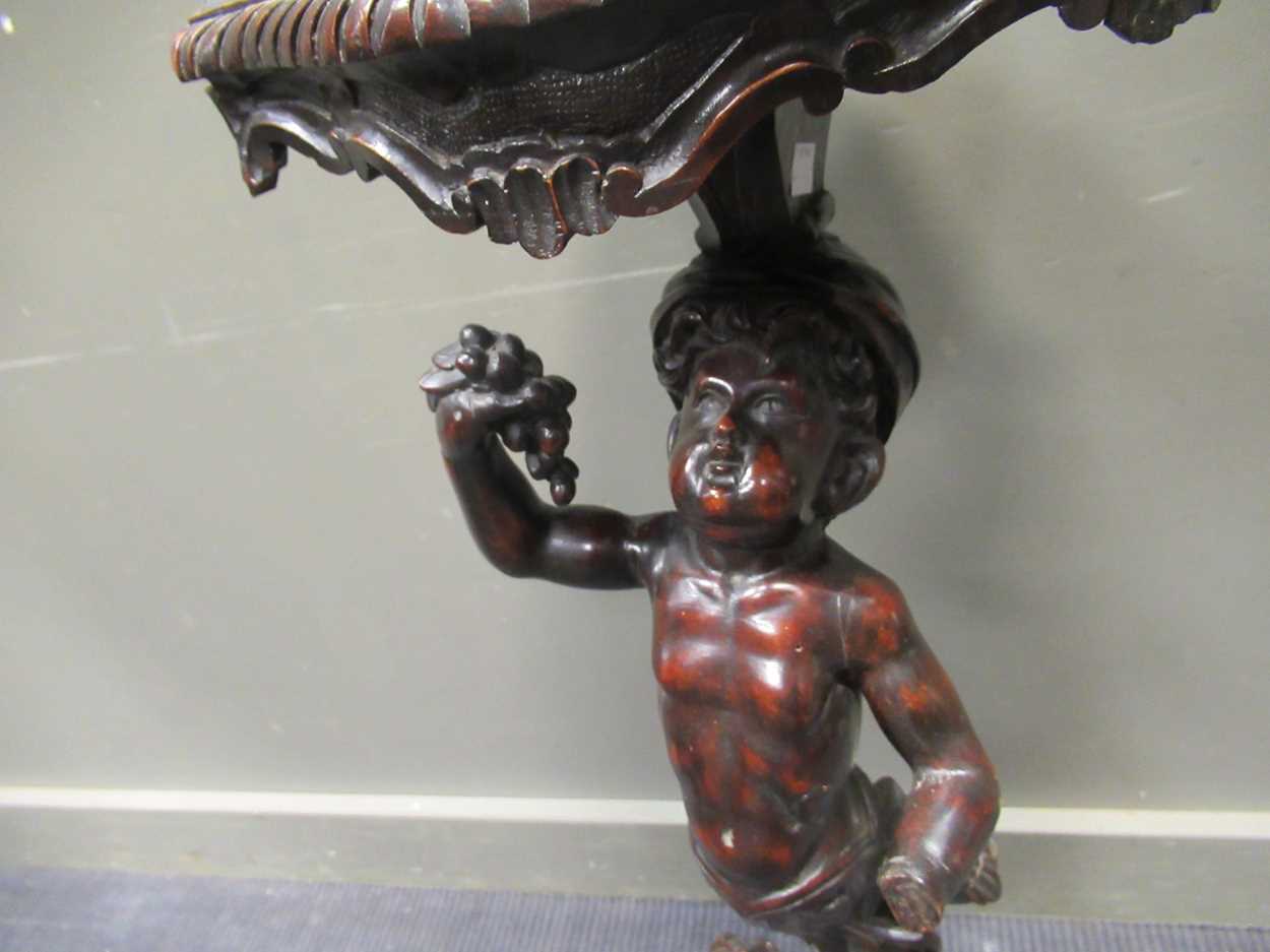 A 19th century carved figural pedestal, the scallop shaped top over a figural pedestal of a boy - Image 9 of 9