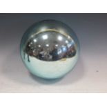 A large aquamarine coloured witch's ball, 25cm diameterThe glass has degraded somewhat, especially