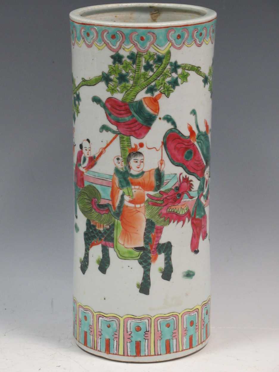 A Chinese vase, early 20th century, decorated with a festival scene, 28cm; together with a - Image 2 of 7