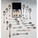 A quantity of assorted silver flatware, 15ozt weighable silver