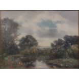 John Rathbone HarveyLandscape with trees by a pondsignedoil on board in gilt frame28 x 38cm