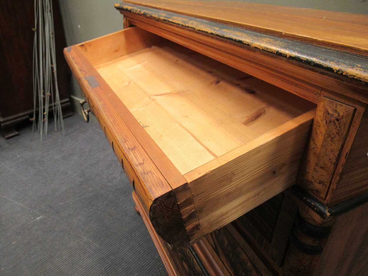 A faux painted wood grain chest of drawers, comprising of four long drawers flanked by split - Image 2 of 6