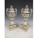 A pair of Dresden vases with covers, 31cm high
