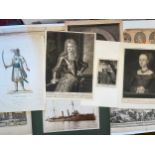 Collection of loose prints and engravings, including 17th and 18th century Dutch views, historical