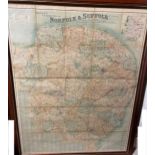 Two framed wall maps. Oarsmans map of the River Thames, 87 x 46cm, and Bacon's Excelsior Map of